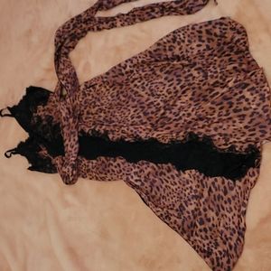 Flirty Leopard Wrap Dress with Black Lace, WeAreHAH, Size XS